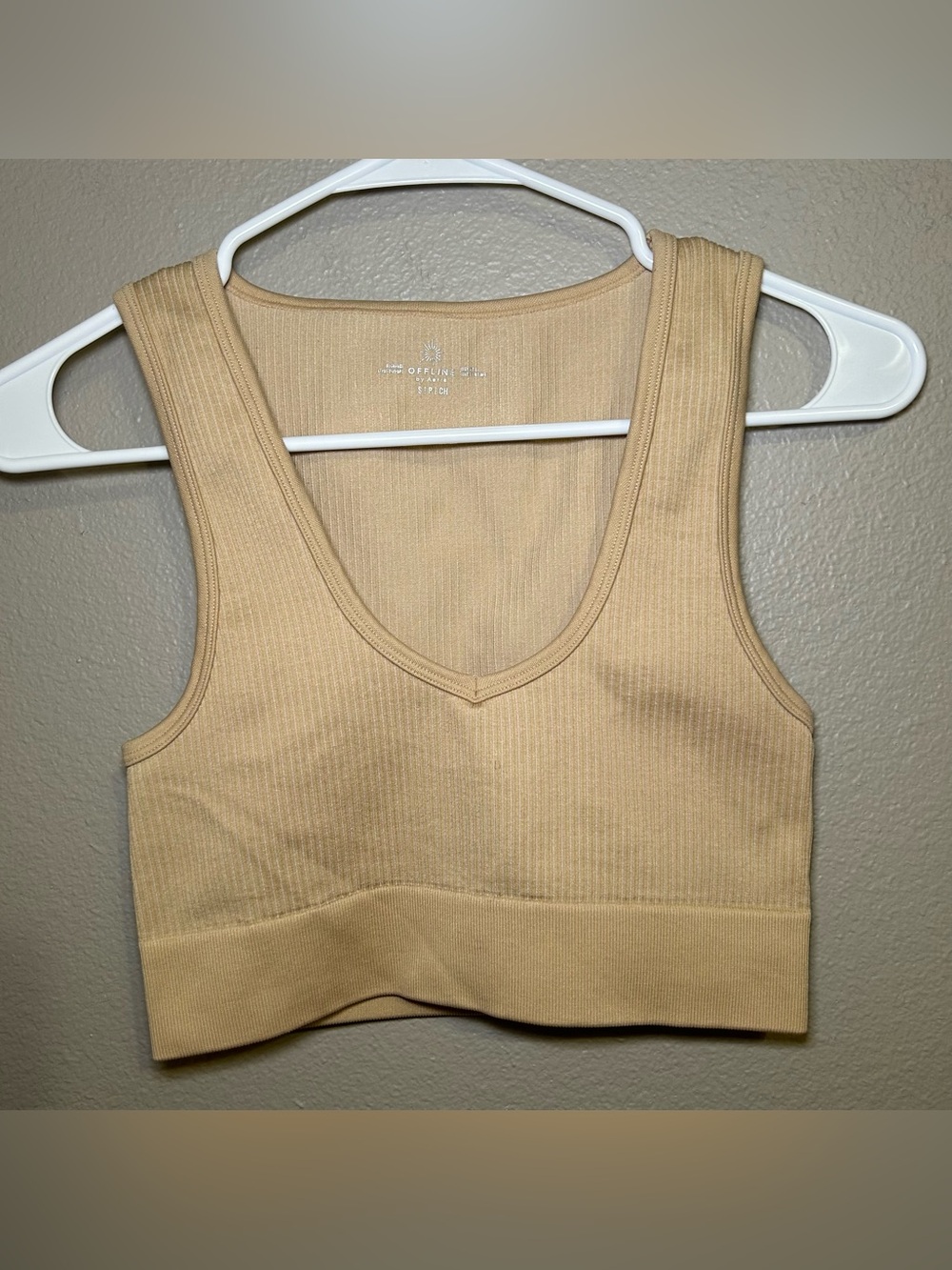 Aerie Offline Recharge Least Support Neutral Ribbed Sports Bra Womens Size Small